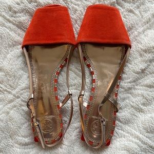 Tory Burch • orange & gold unique open toed sandals, good used condition